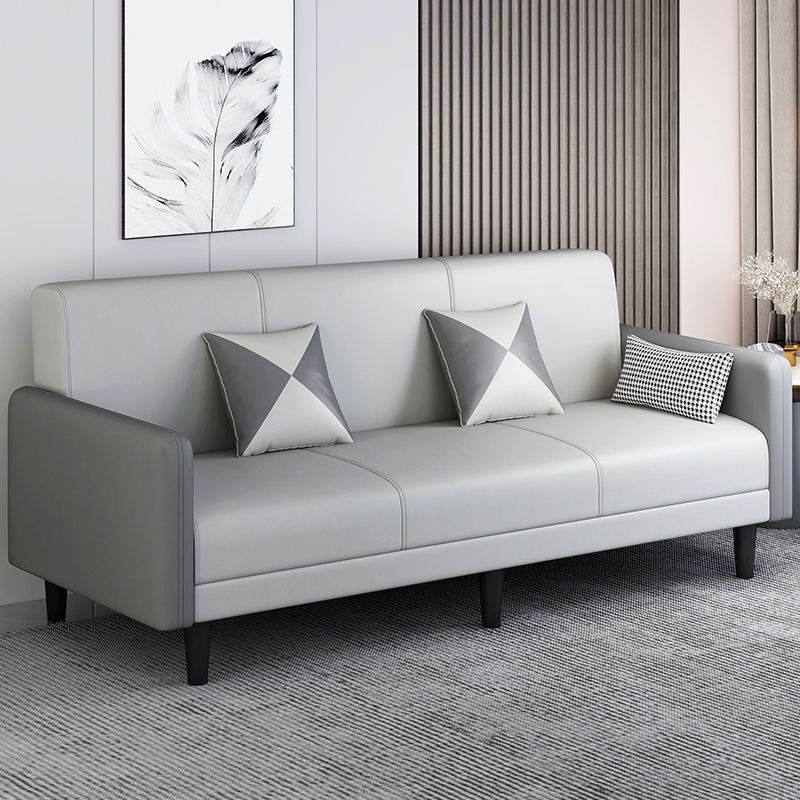 Convertible Sofa in Gray/Cerulean/Off-White with Armrest and 3 Pillows