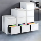 Modern Steel Vertical Filing Cabinet with Lock, Drawers & Self-Close Glides
