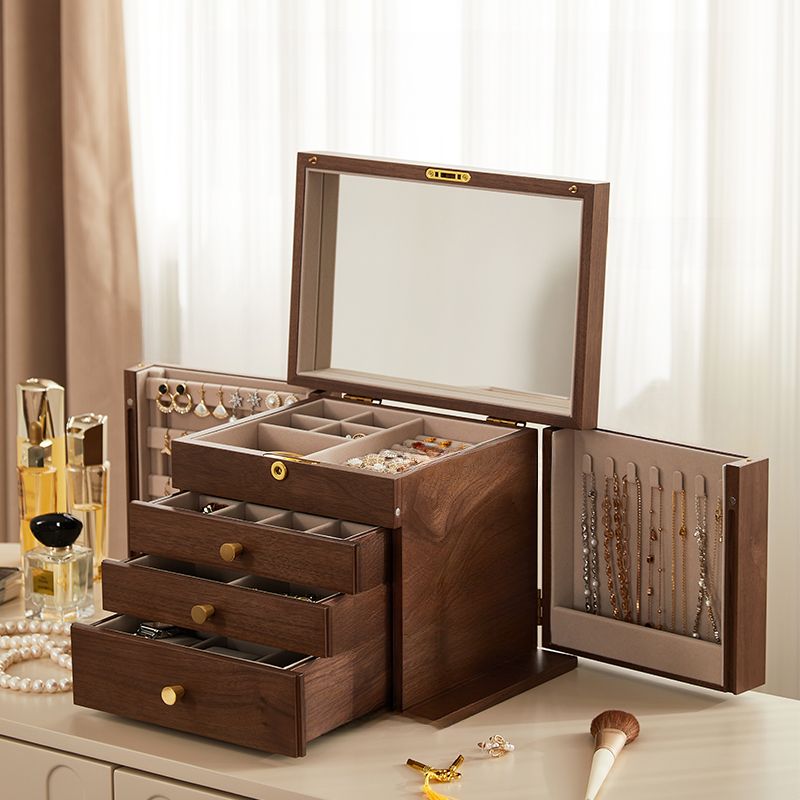 Sepia Modern & Contemporary Jewelry Armoire in Solid+Engineered Wood with Solid Color Drawers