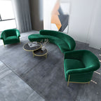 Modern Curved Sofa with Slopped Arm and Golden Base for Living Room