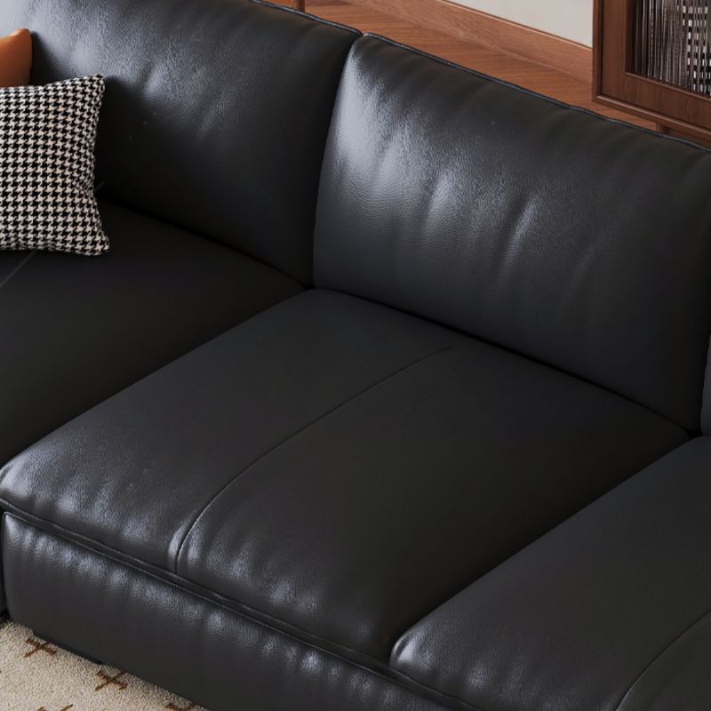 Contemporary Modern Solid Color Scratch-durable Standard Sofa in Midnight Black, Seats 4/3 with 2/3 Pillows