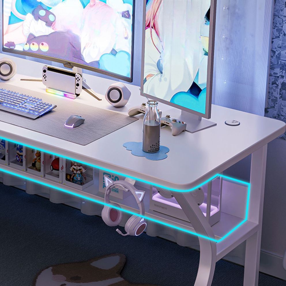 Minimalist Rust Resistant Gaming Computer Desk with Sled Base, Exterior Shelf, and Wire Management in Manufactured Wood