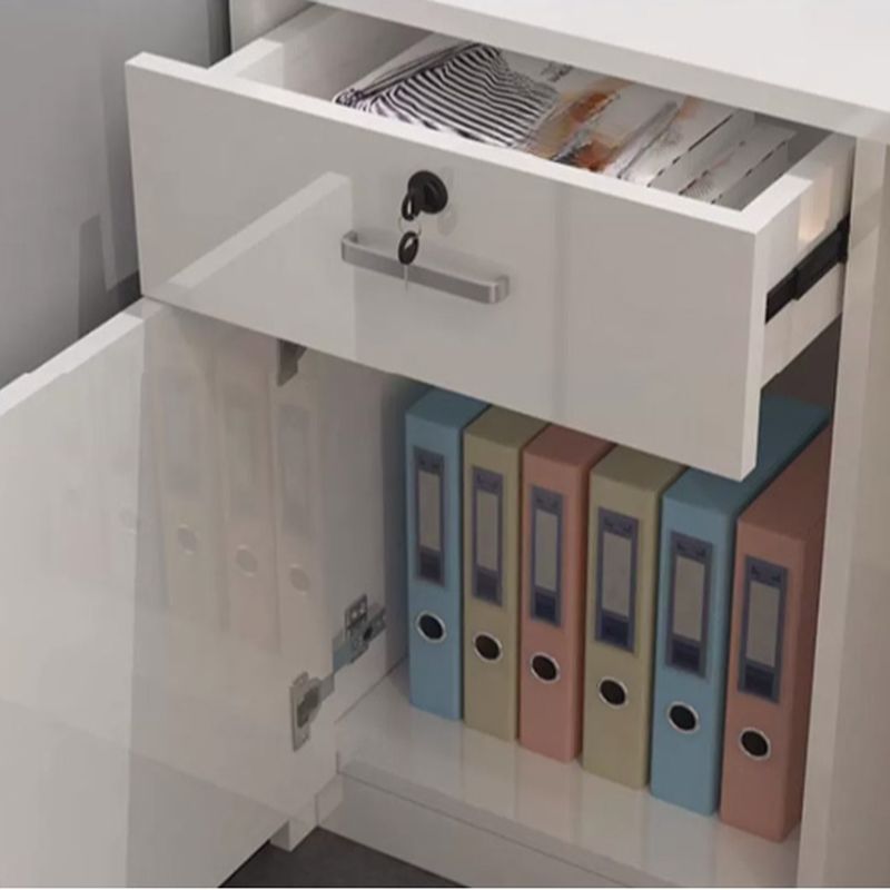 Rectangular Manufactured Wood Top Reception Desk with Cable Management, 2 Drawers/1 Drawer, Locker and Keyboard Tray, 1 Cabinet Included