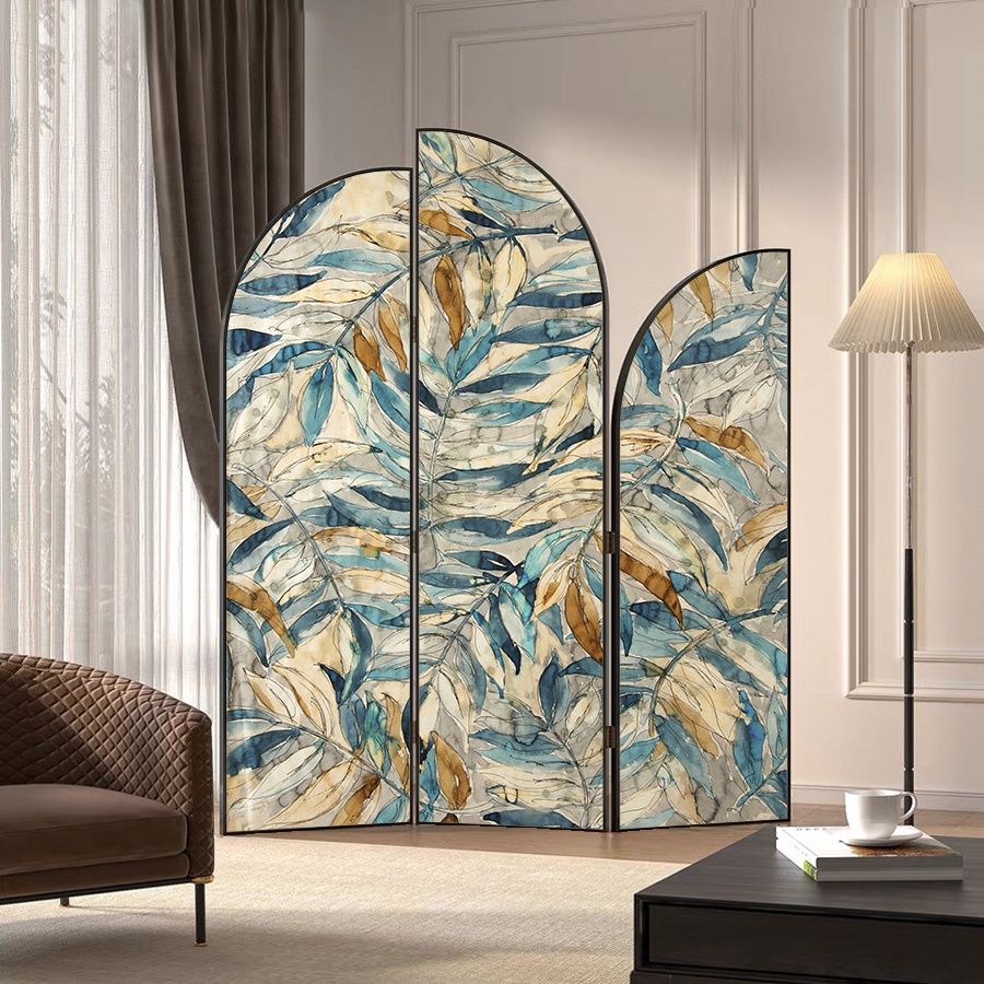 Minimalist Opaque Natural Wood Fold-up Screen Divider with 3 Panels, Double Sided Print, and Independent Design
