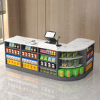 Reception Desk with Nook Shape, Sintered Stone Top, Locker Cabinet, and Desk Return