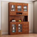 Modern Simple Style Kitchen Storage with 5 Drawers, Standard/Narrow Timber Countertop, 1 Shelf, Glass Doors, and Wine Display