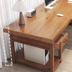 Contemporary Stain Resistant Natural Finish Office Computer Desk with Wood Double Pedestal/Pedestal Base/Sled Base, Drawers Included & With Keyboard Tray