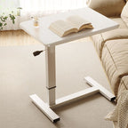 Minimalist Manual Moves Up and Down Bend-resistant Cocoa/Chalk Timber Standing Desk with H-Shape Base and Wheels / Casters