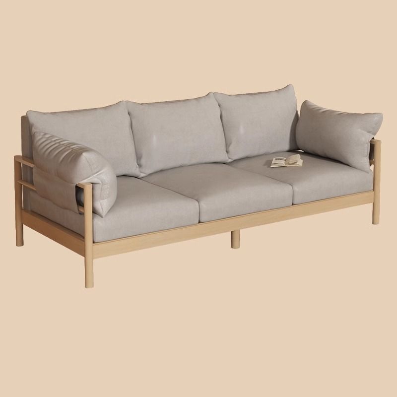 Contemporary Modern Solid Color Stain Resistant Standard Sofa in Light Gray/Off-White/Amber Color with Armrest, Seats 3, and Slipcover