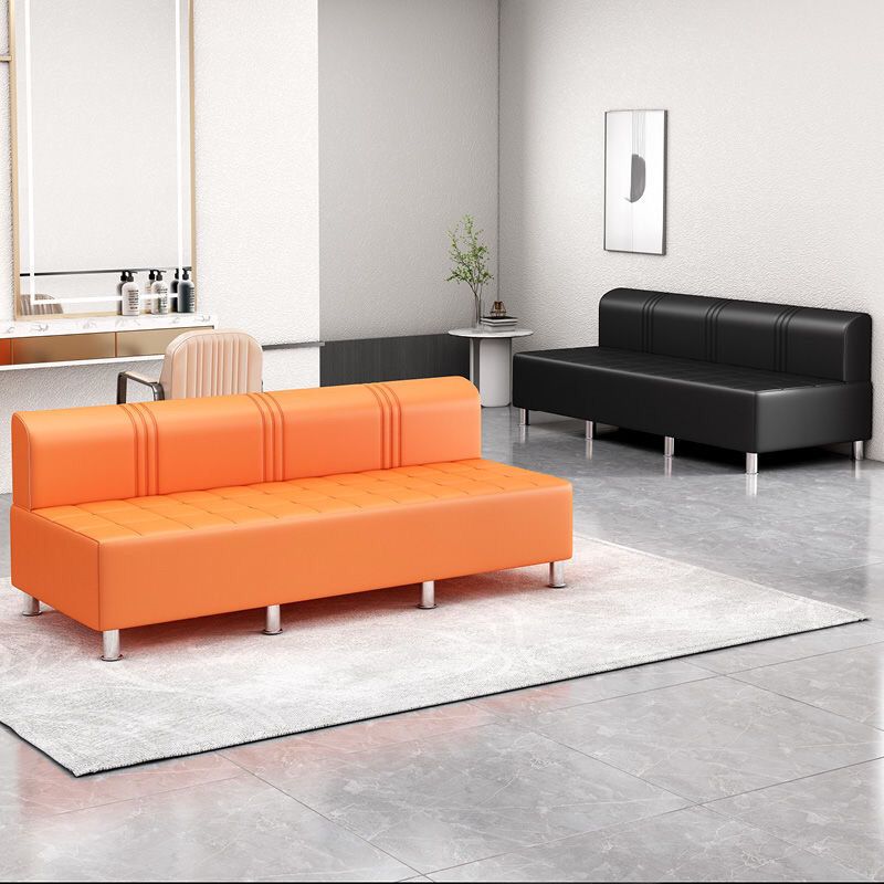 Contemporary Faux Leather Grey/Cerulean/Apricot Sofa for The Parlor