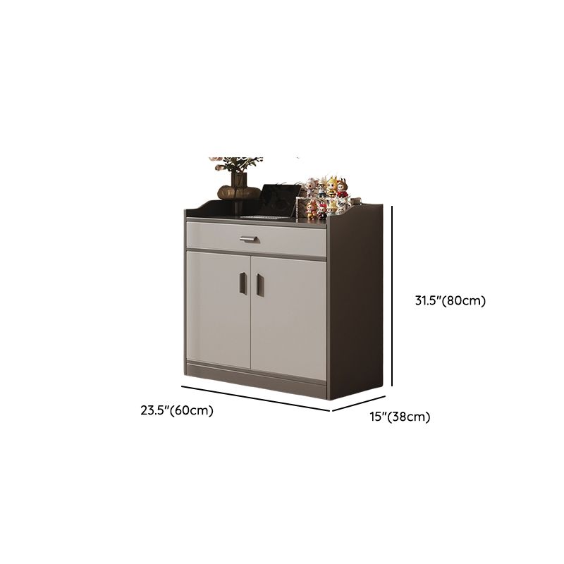 Modern Simple Style Narrow Sideboard with 3 Drawers, Hutch, 2 Shelves, Engineered Wood Countertop, and 3 Doors