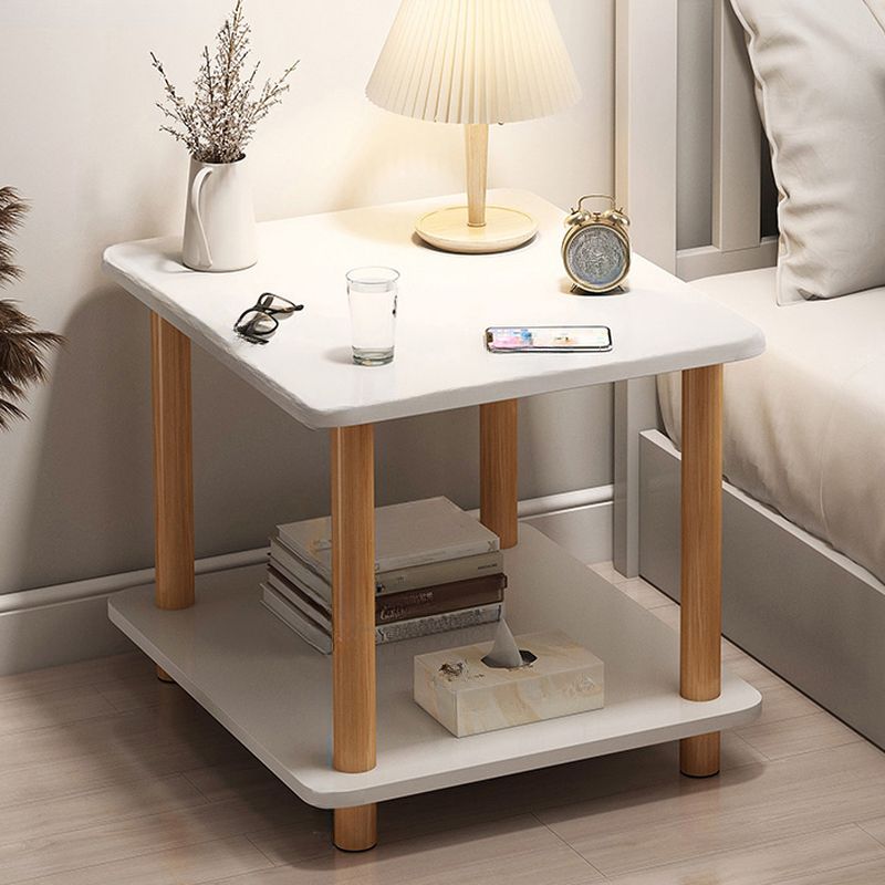 Contemporary Chairside Table Only with Engineered Wood Top, 4 Legs, Chalk/Unfinished Color, Rectangle/Square Shape, and Shelf