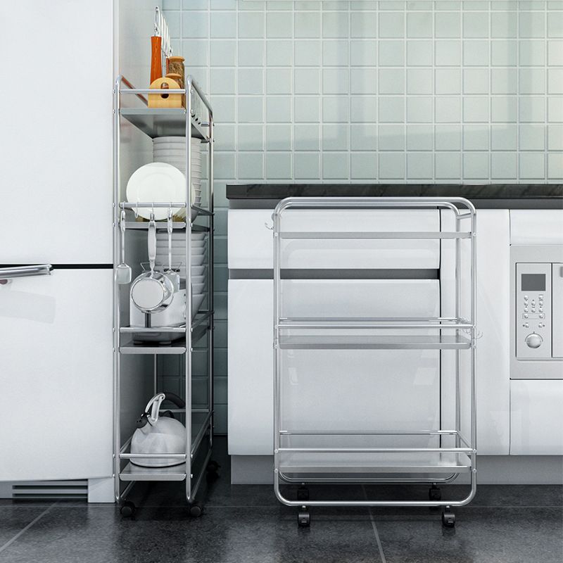 Laundry Room Use Stainless-Steel Tool Service Cart with Handle, Lockable Wheel & 4 Shelves