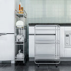 Laundry Room Use Stainless-Steel Tool Service Cart with Handle, Lockable Wheel & 4 Shelves