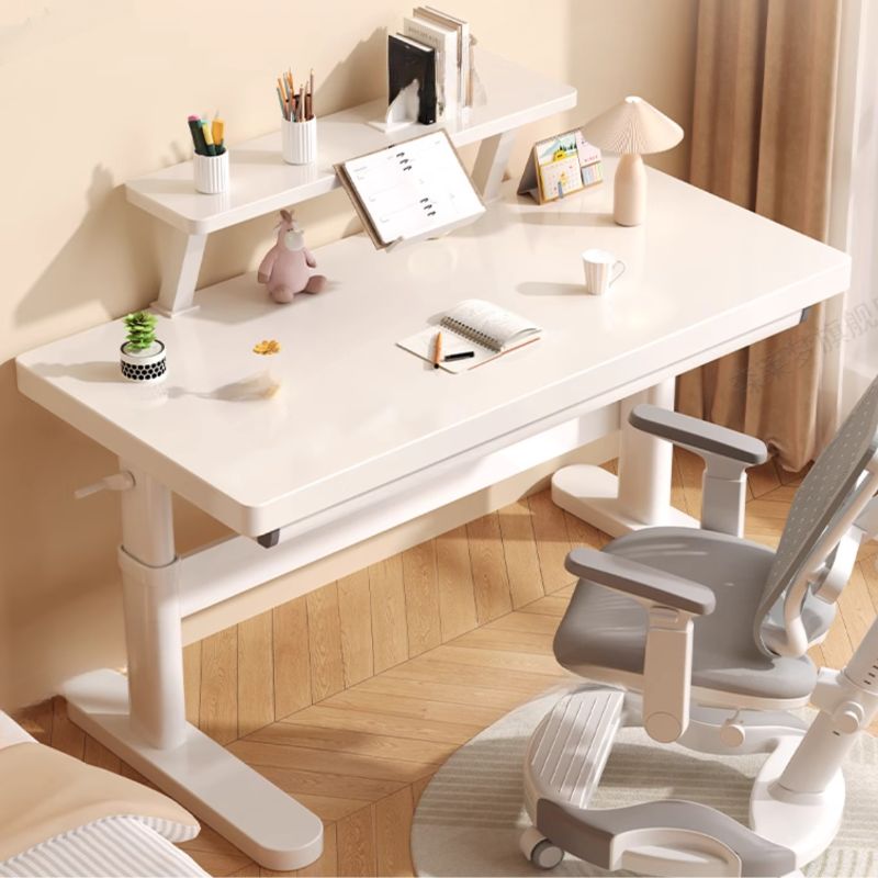 Casual Manual Auburn/White Standalone Standing Desk with Trestle Base, Adjustable Height, Mildew Resistant