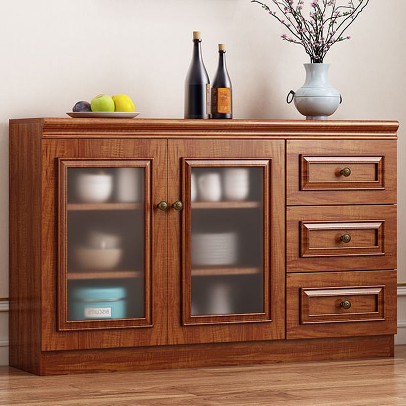 Modern Simple Style Kitchen Storage with 5 Drawers, Standard/Narrow Timber Countertop, 1 Shelf, Glass Doors, and Wine Display