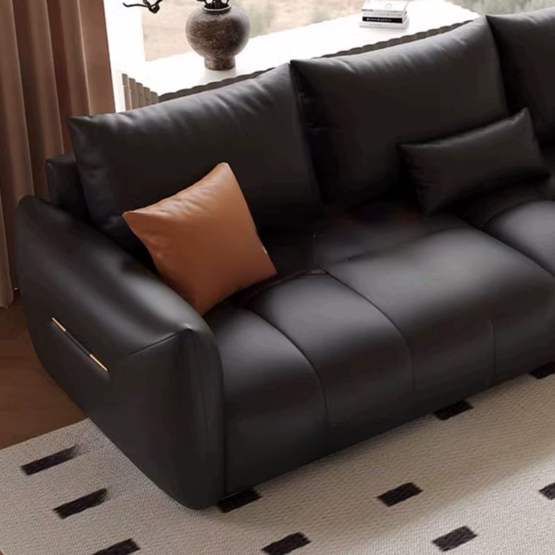 Contemporary Modern Solid Color Stain Resistant Standard Sofa/Loveseat/Single Sofa in Midnight Black with 1-seater/Seats 5/Seats 4 and 2 Pillows