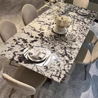 Natural Marble Dining Table in Modern Simple Style with Stainless Steel Base, Fixed Table, Chalk Top, 6-person Seating, Scratch Resistant, Mixed-material Design