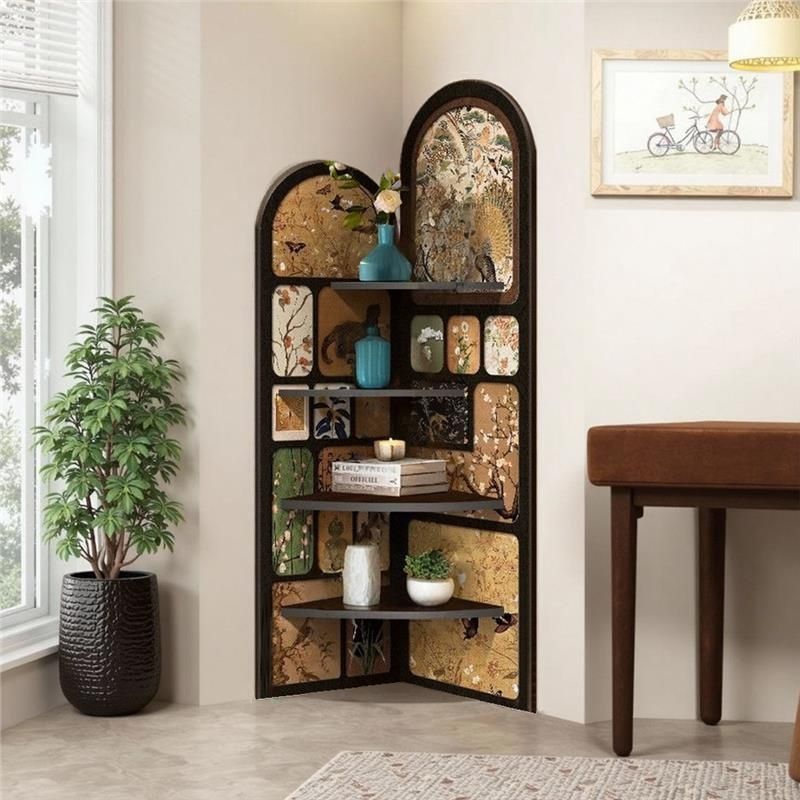 Modern Simple Style Nook Decorative Cabinet with 4 Exterior Shelves, Matte Black Lumber Top