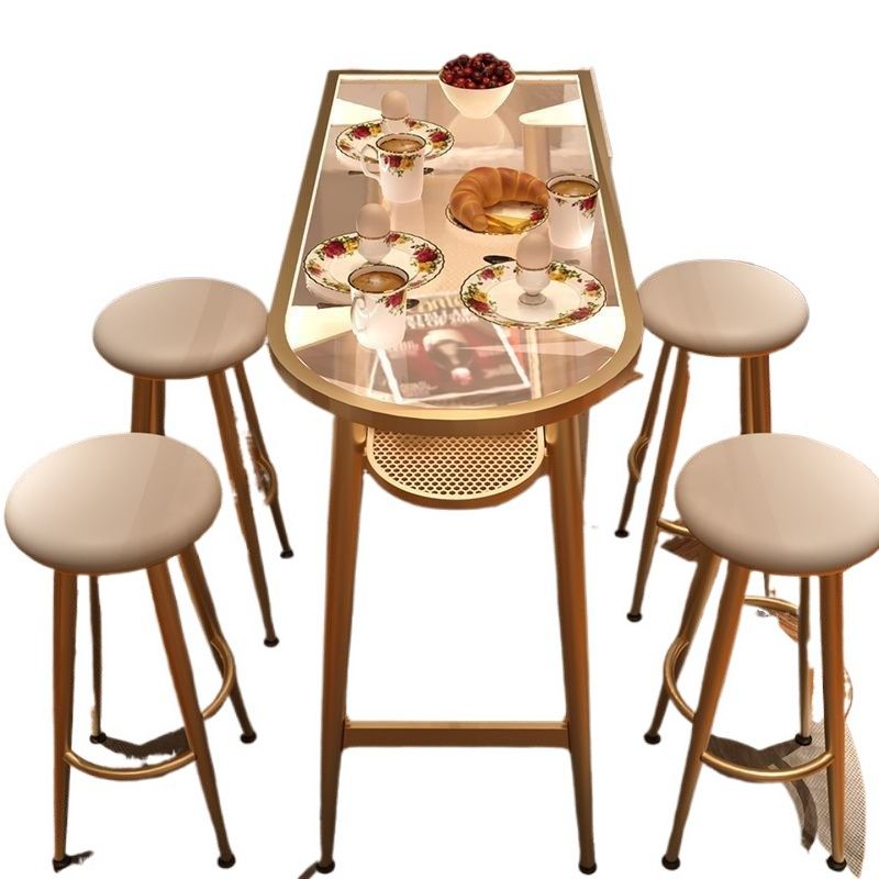 Luxurious Breakfast Bar Table with Tempered Glass Clear Asymmetrical Top and Foot Pedestal