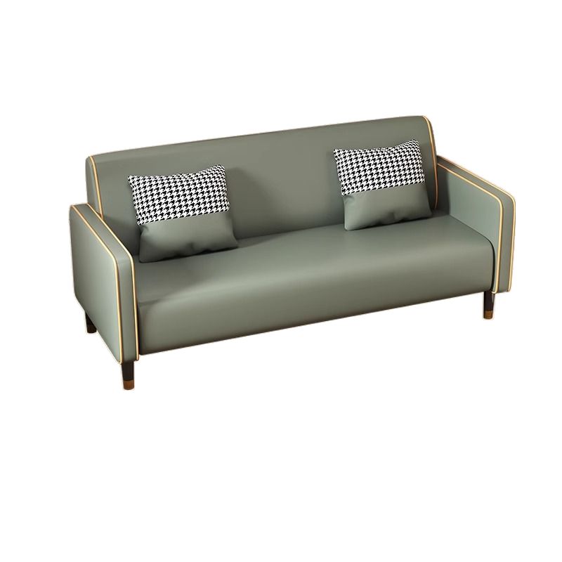 Trendy Solid Color Stain Resistant Loveseat in Synthetic Leather Grey/Beige/Amber Color for 2 People with 2 Pillows