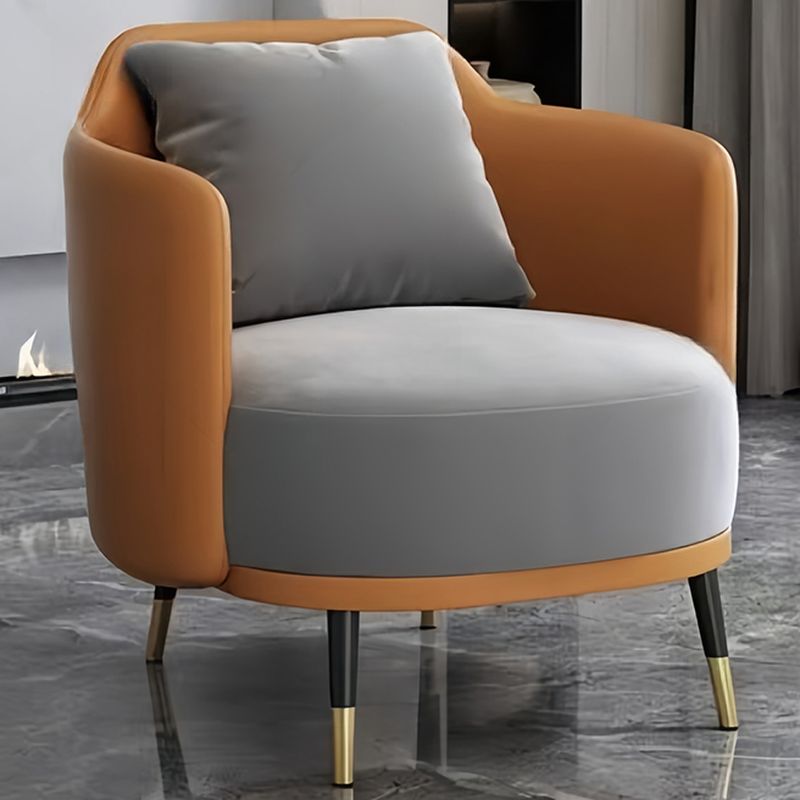 Simplistic Solid Color Arm Chair with Pillow Back in Grey, Including Arms and Pillow
