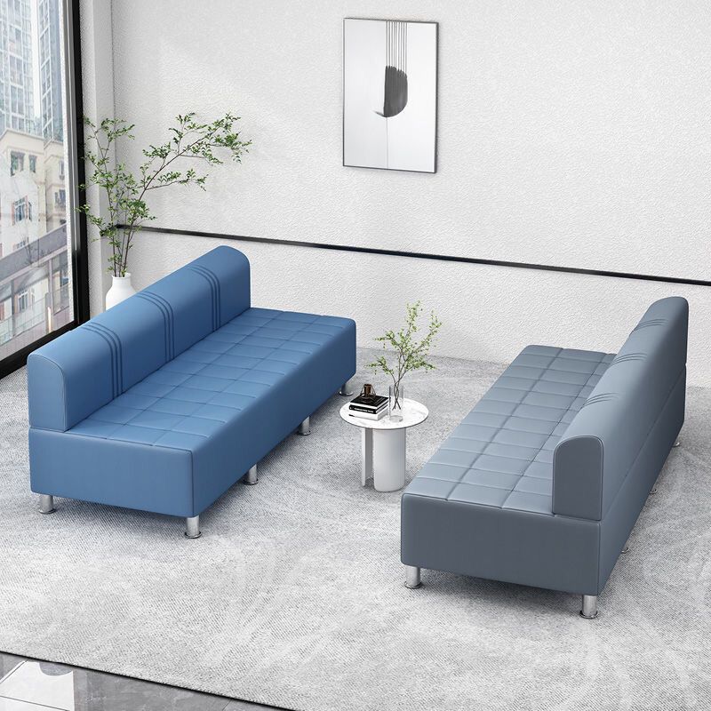 Contemporary Faux Leather Grey/Cerulean/Apricot Sofa for The Parlor