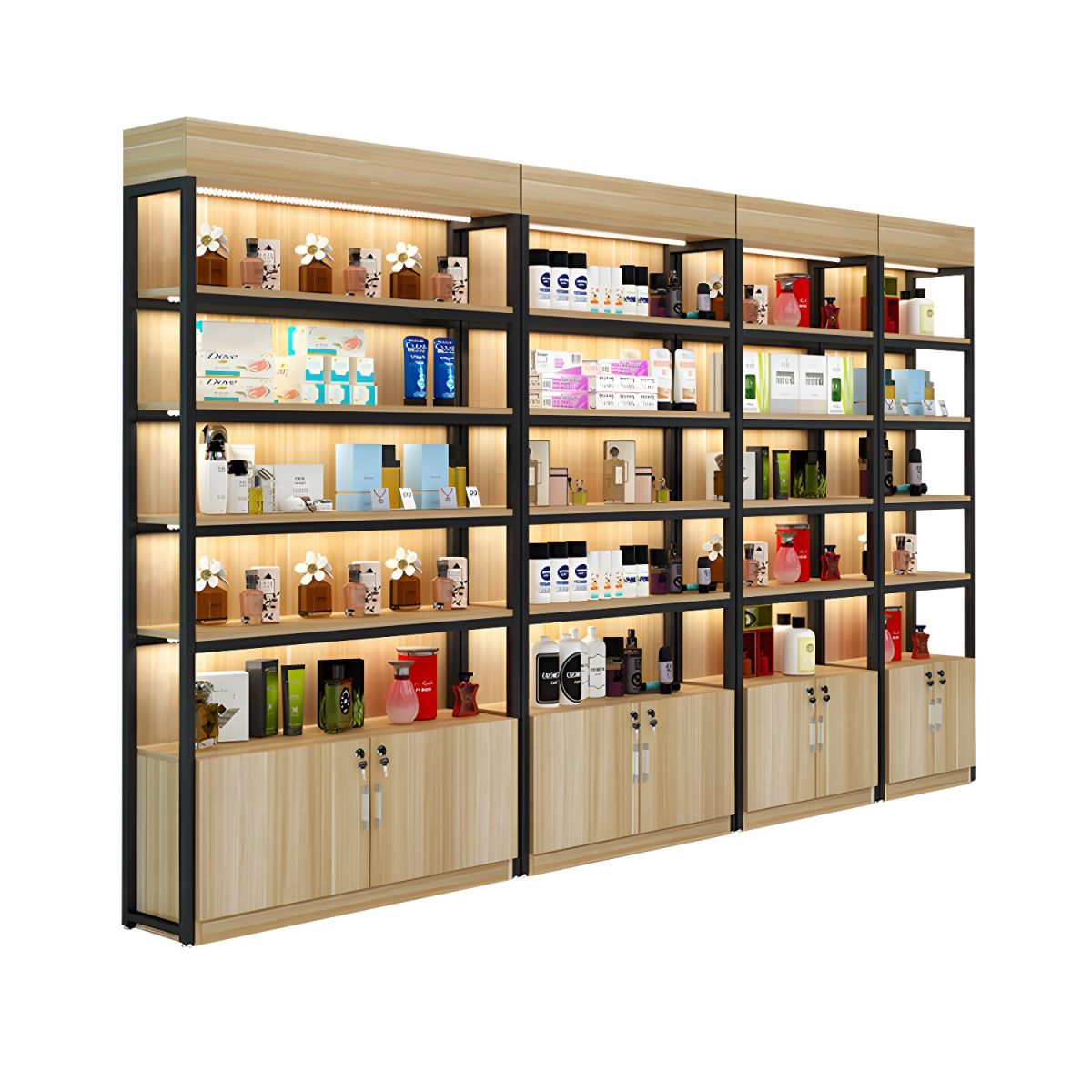 Modern Living Room Display Stand Wooden Multi-shelf in Natural