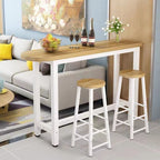 Modern Pub Table with Laminate Top and Four Legs in Wood Grain, Featuring Container Storage and Irregular Shape