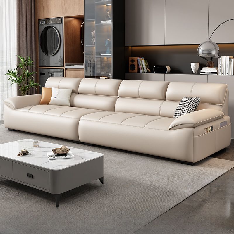 Contemporary Modern Solid Color Water Resistant Standard Sofa in Ink/Light Gray/Off-White, 4-Seater with 3 Pillows