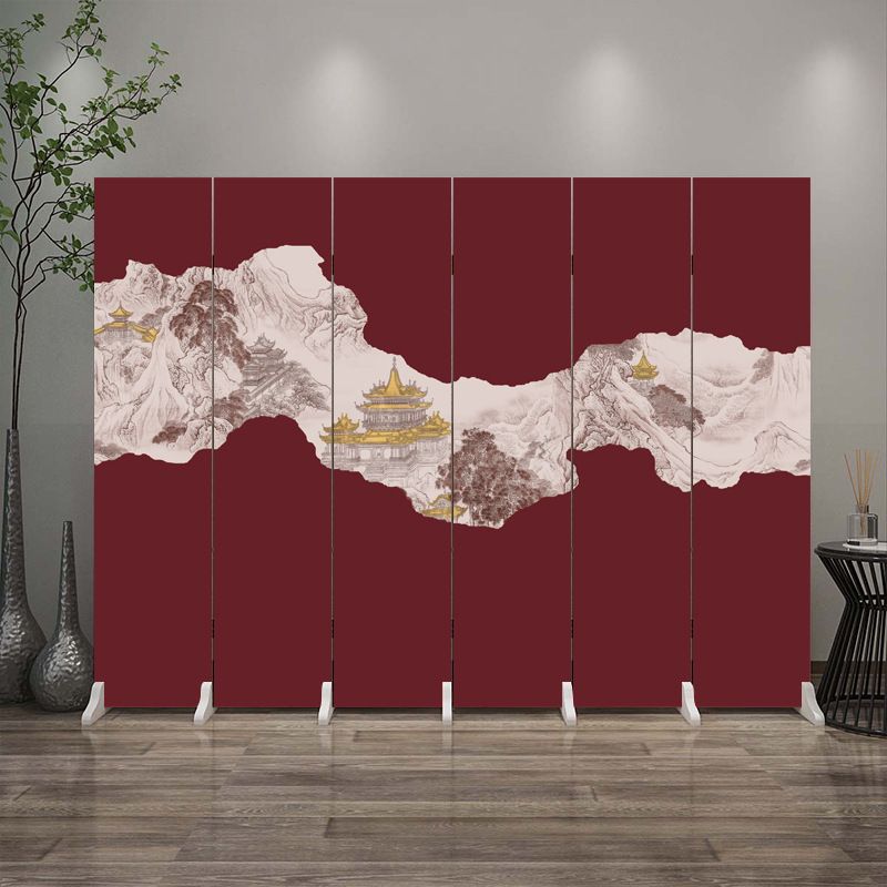 Indoor Opaque Collapsible Room Screen with Pine Wood Frame, 6 Panels, Double Sided Print, and Freestanding Feature