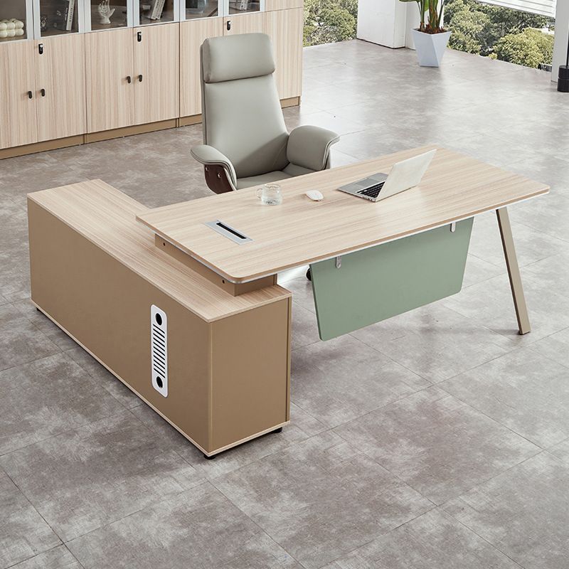 Odor Resistant Desk with 1 Drawer, Cabinet, Stump Base, Exterior Shelf, Cable Management, Wood Color Top, and Cooling Hole