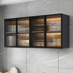Glass Doors Solid Wood Wall Mount Display Stand with 2 Shelves for Small Kitchen in a Modish Style