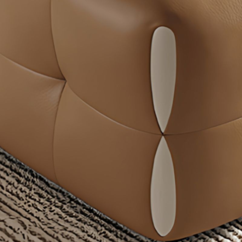 Modish Rectangle/Square Solid Color Standard Ottoman in Genuine Leather with Grey/Chalk/Caramel Upholstery and Button-tufted Finish
