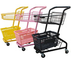 Steel All Ages Office Rolling Cart with 2 Tiers, Handle & Casters, Multi Color