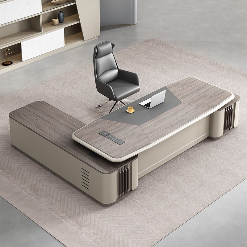 Moisture Resistant Executive Desk with Cabinet, Front Splash, Cooling Hole, 4 Drawers/2 Drawers, 1 Exterior Shelf, Cable Management & Twin Pedestal/Pedestal