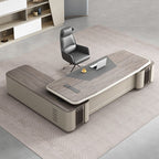 Moisture Resistant Executive Desk with Cabinet, Front Splash, Cooling Hole, 4 Drawers/2 Drawers, 1 Exterior Shelf, Cable Management & Twin Pedestal/Pedestal
