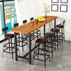 Minimalist Pub Table with Natural Wood Trestle Base in Auburn Rectangle and Foot Pedestal