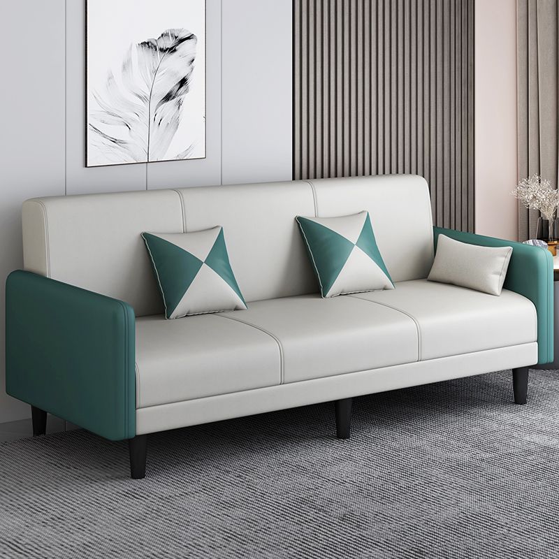Convertible Sofa in Gray/Cerulean/Off-White with Armrest and 3 Pillows