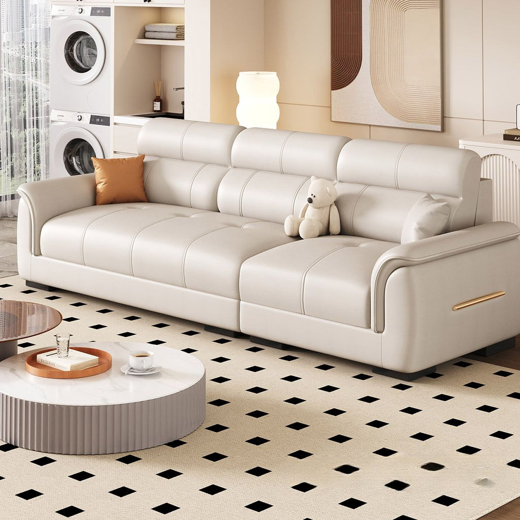 Trendy Solid Color Stain Resistant Standard Sofa/Loveseat/Single Sofa in Beige with Arm, Seats 2 People/5 Person/Seats 3, and 2 Pillows
