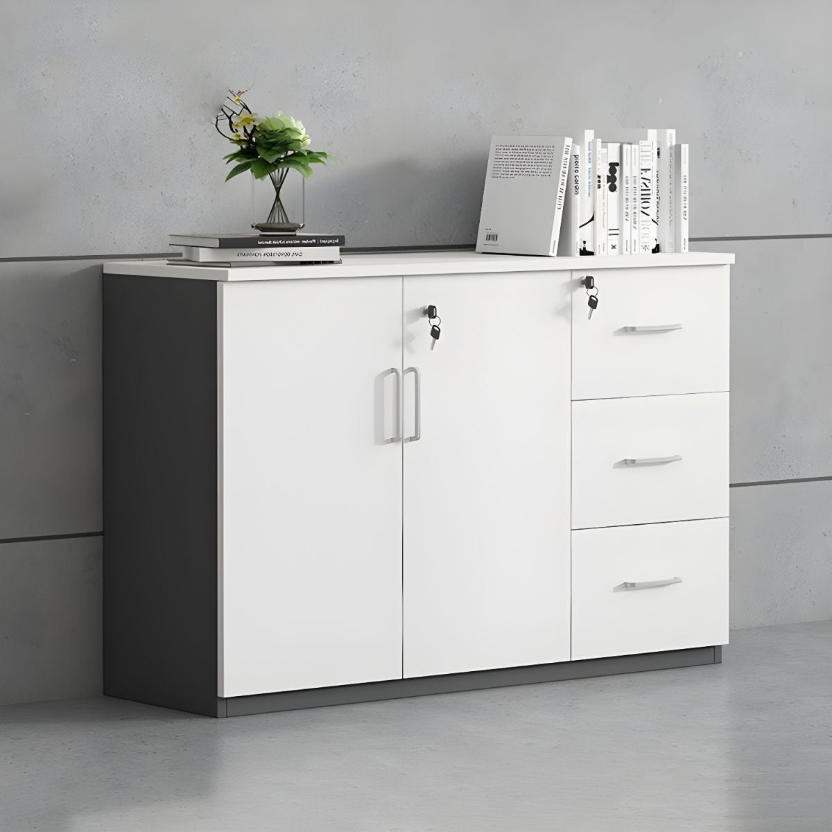 Contemporary File Cabinets Solid Wood Frame Key Lock Vertical File Cabinet