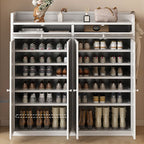 Bambusa 7-tier/6 Tiers/8-tier Shoe Displays with Horizontal Sloping Shelves and Dustproof Cover