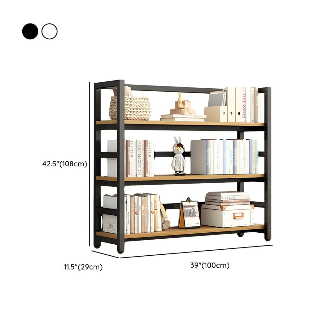Modern Metal Display Stand with Wooden Shelves and Open Storage