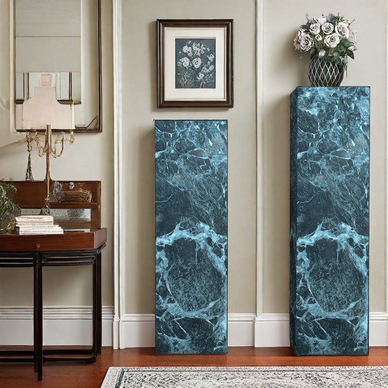 Green Square Marble Pattern Stone Display Table, 30 to 39 in/20 to 29 in Height, Unfinished, Up to 19 in Size