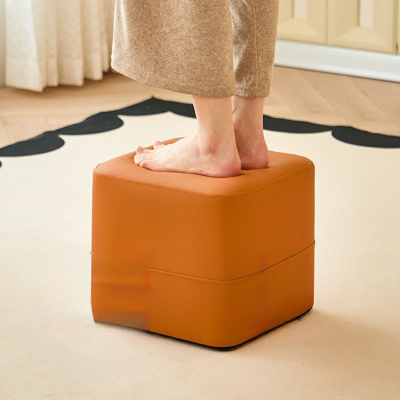 Modish Solid Color Accent Stool in Navy Blue/Sage/Beige with Square Base and Upholstered Seat