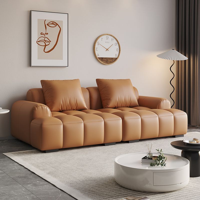 Modish Solid Color Stain Resistant Standard Sofa/Loveseat in Dark Gray/White/Light Brown, 3-seater/5 Person/4-seater with 2 Pillows