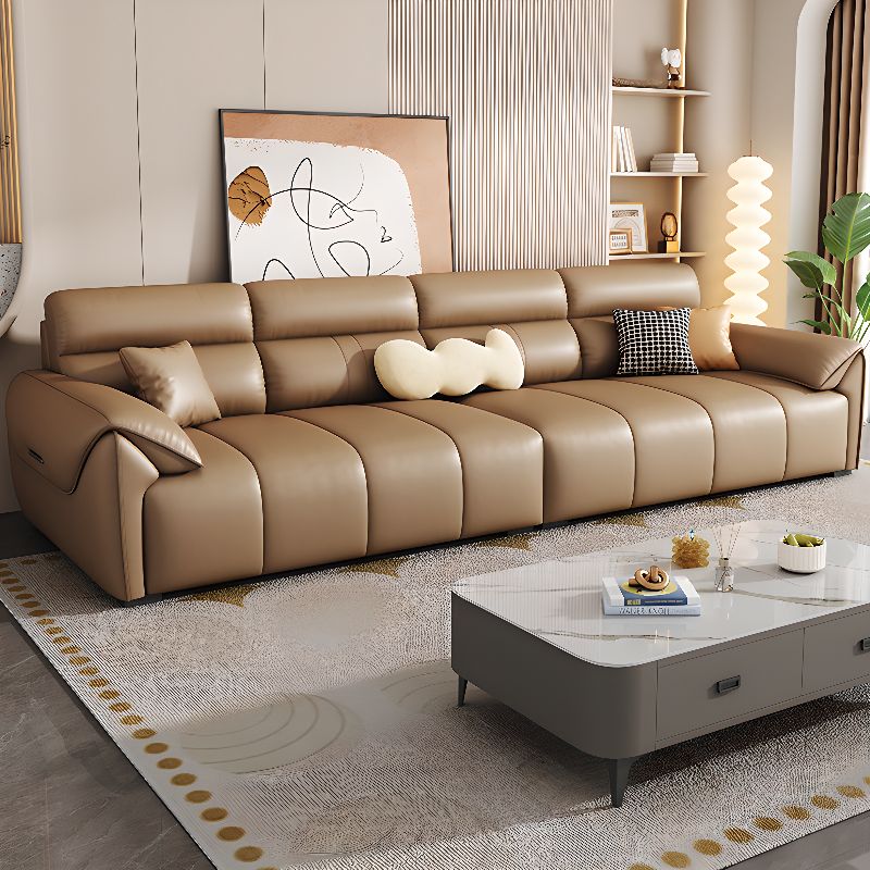 Contemporary Modern Solid Color Water Resistant Standard Sofa in Light Brown for 4-seater/3 with 4 Pillows