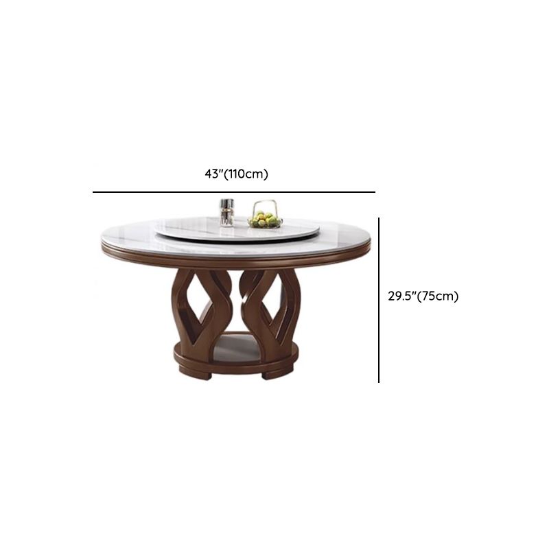 Anti-Fouling Stone Dining Table with a Sintered Stone Rotatable Top and Sepia Base, Seating for 8/Seating for 6/4-person Seat