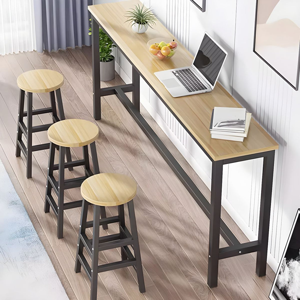 Modern Light Wood Rectangular Bar Set with Trestle Base and Counter Height (100cm)