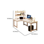 Chalk/Brown Minimalist L-Shape Distortion-resistant H-Shape Desk with Exterior Shelf and Wire Management in Natural Wood